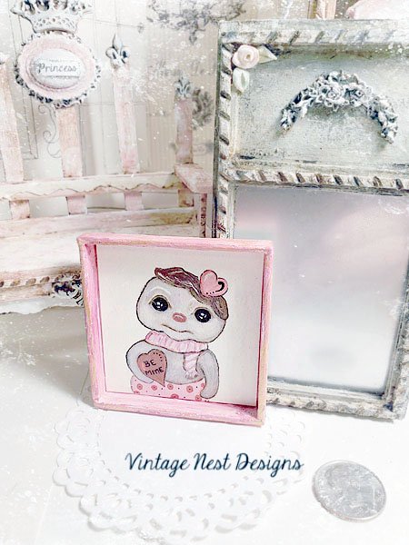 Valentine Love No.1:1 Dollhouse Miniature Handmade Framed Art image 1
