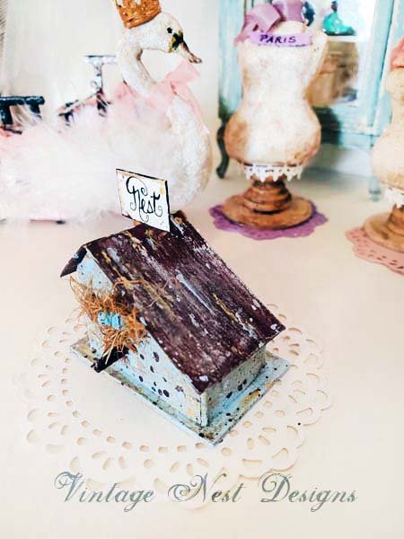 Bird Nest House Blue Speckled No.7 Dollhouse Miniature Handmade image 6