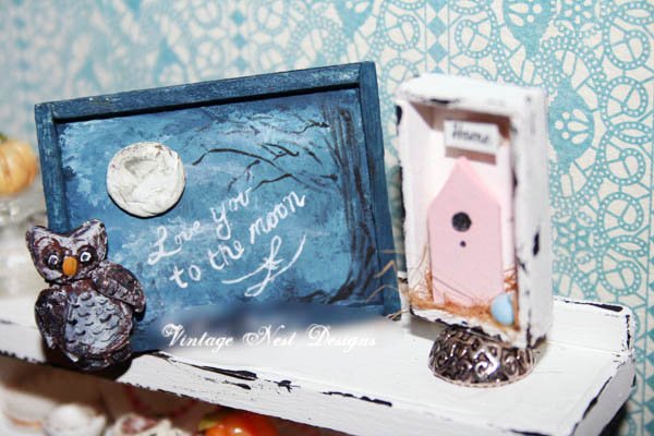 Love You to the Moon No.1:1 Dollhouse Miniature Handmade Wooden Framed Art image 3