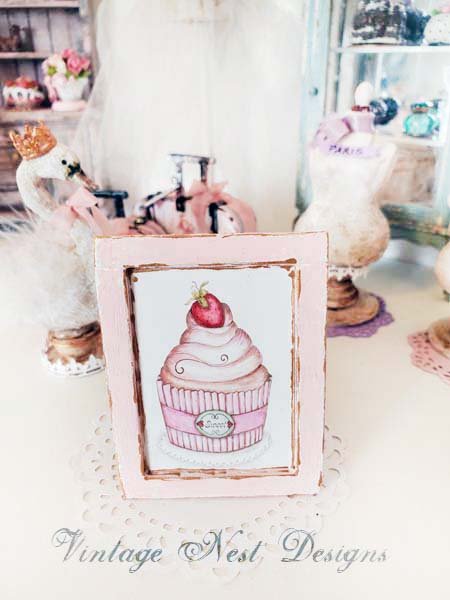 Cupcake No.6:3:2 Dollhouse Miniature Handmade Wooden Framed Art image 6
