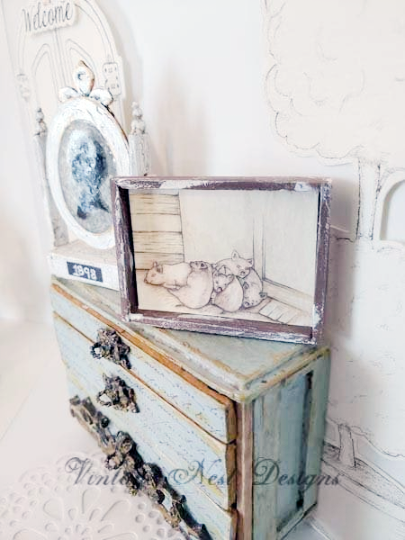Piglets No.1:1 Dollhouse Miniature Handmade Wooden Framed Art image 2