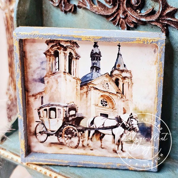Horse and Carriage No.1:1 Dollhouse Miniature Handmade Wooden Framed Art image 5