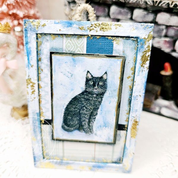 Black Cat No.6:3 Dollhouse Miniature Handmade Wooden Framed Art image 6