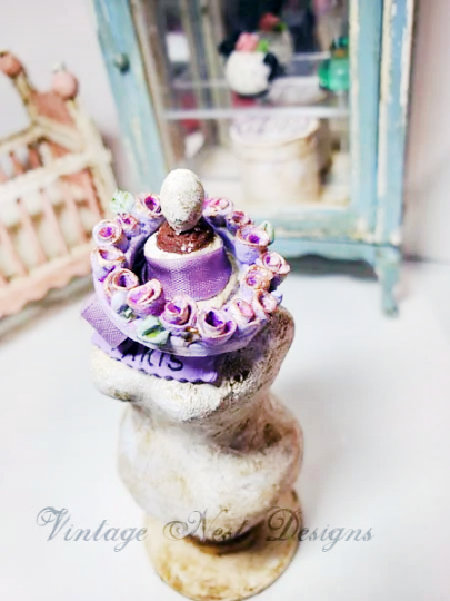 Shabby Lavender Roses Wreath No.1 Dollhouse Miniature Handmade image 3