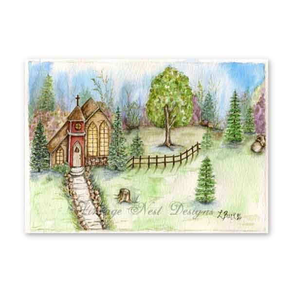 Church in the Woods No.2 Digital Prints Watercolor Painting image 4