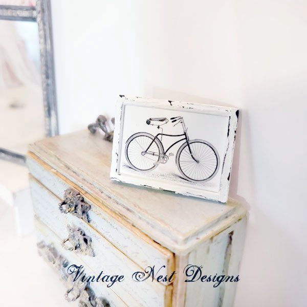 French Paris Style Bicycle No.1 Dollhouse Miniature Handmade Wooden Framed Art image 1