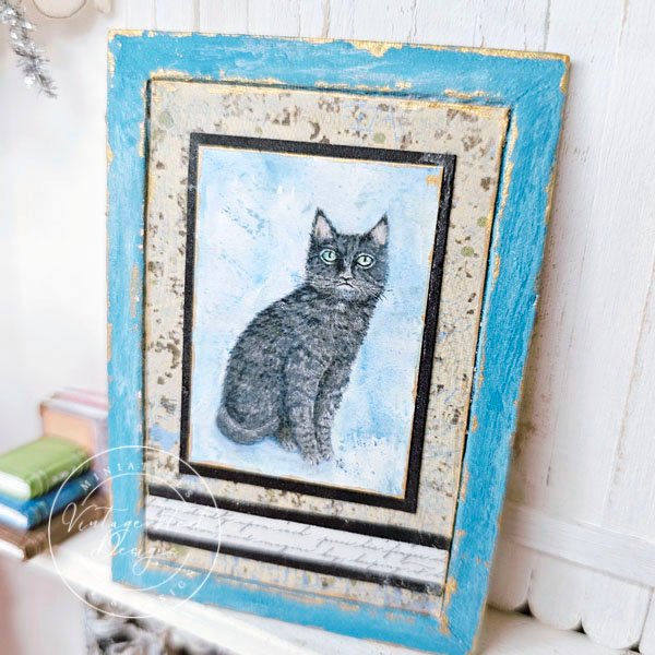 Black Cat No.6:4 Dollhouse Miniature Handmade Wooden Framed Art image 4