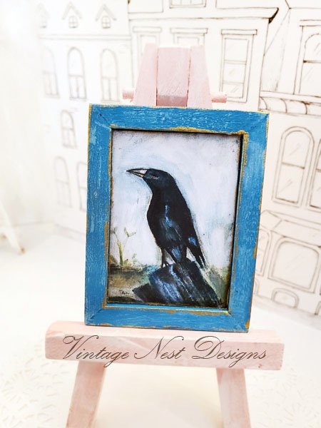 Old Crow No.1:3 Dollhouse Miniature Handmade Wooden Framed Art image 1