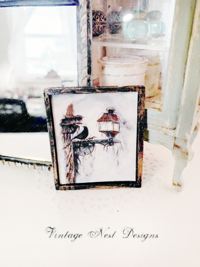 Crow Lantern No.1:1 Dollhouse Miniature Handmade image 0