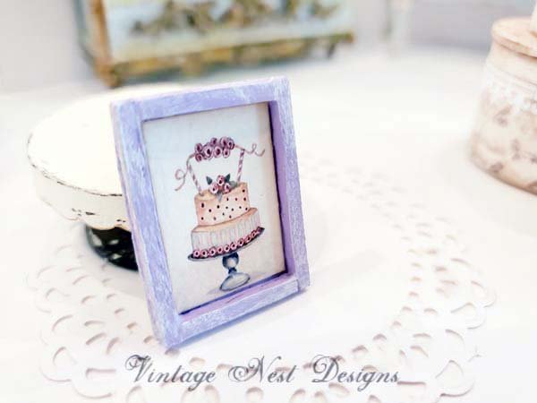 Cake No.5:4 Dollhouse Miniature Handmade Wooden Framed Art image 0