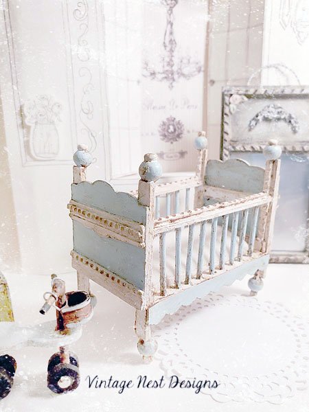 Baby Boy Blue Antique Style Crib No.1 Handmade Dollhouse Miniature image 8