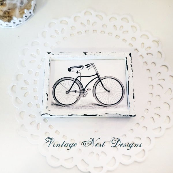 French Paris Style Bicycle No.1 Dollhouse Miniature Handmade Wooden Framed Art image 3