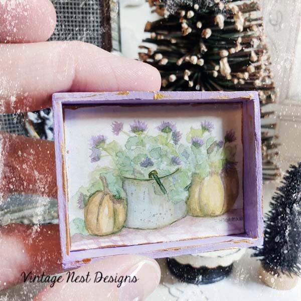 Bucket of Pumpkins No.1:1 Dollhouse Miniature Handmade Framed Art image 6