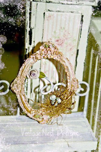 Porcelain Bird Nest Frame No.1 Dollhouse Miniature Handmade image 0