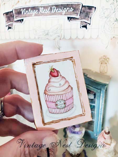 Cupcake No.6:3:2 Dollhouse Miniature Handmade Wooden Framed Art image 3