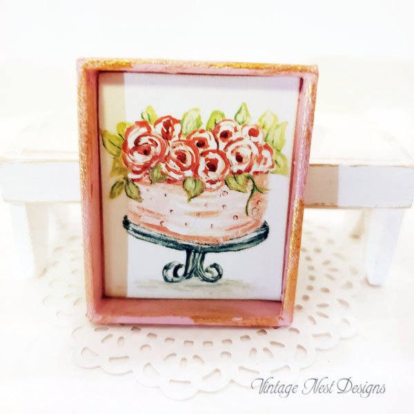 Cake No.1:2 Dollhouse Miniature Handmade Wooden Framed Art image 0