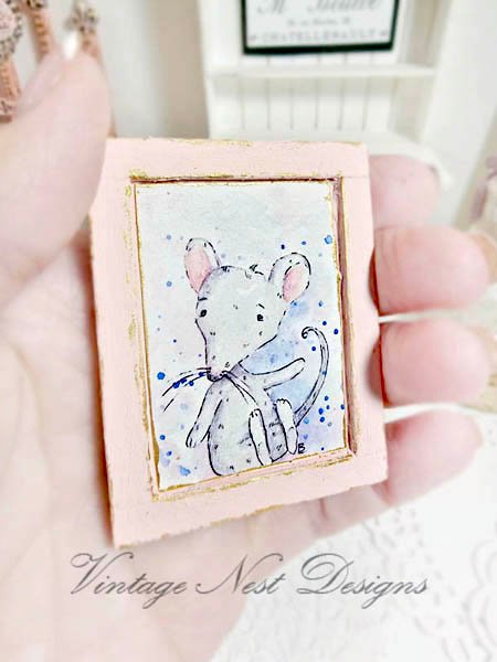 Mouse No.6:1 Dollhouse Miniature Handmade Wooden Framed Art image 2