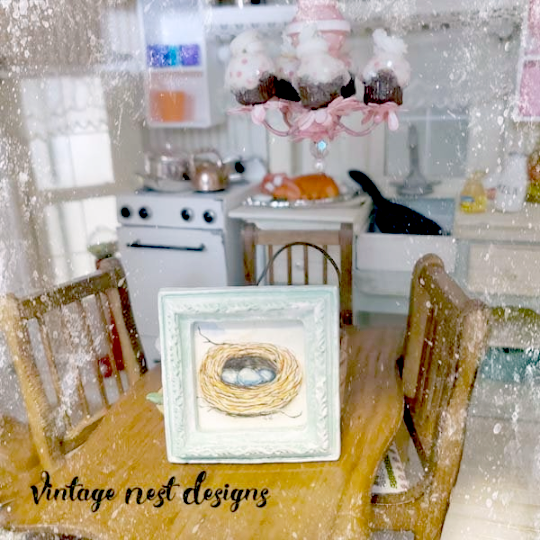 Bird Nest Blue Eggs No.1:1 Dollhouse Miniature Framed Art image 4