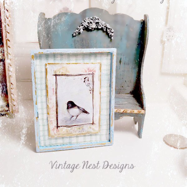 Bird Nest Black Frame No.1:1 Dollhouse Miniature Handmade Framed Art image 1