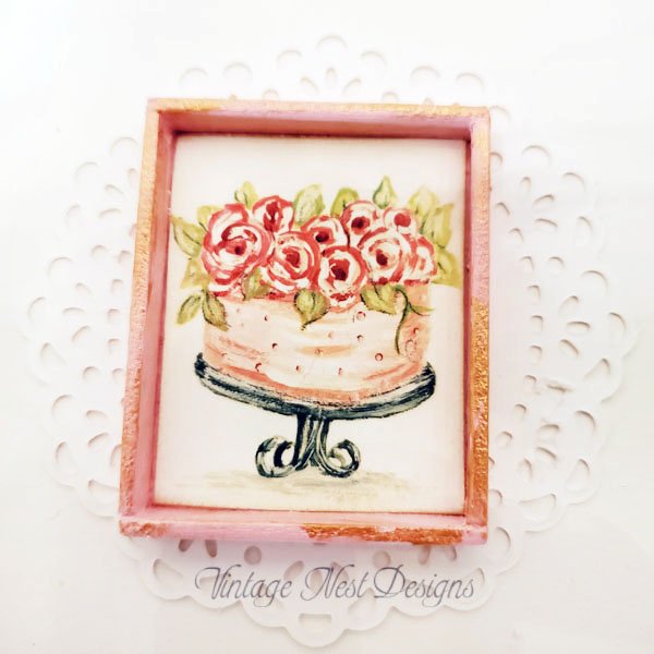 Cake No.1:2 Dollhouse Miniature Handmade Wooden Framed Art image 5