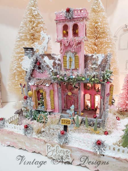 Putz Glitter Holiday House Victorian Mansion No.2 Handmade Miniature image 0