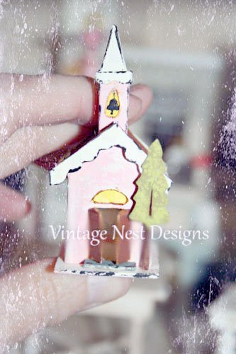 Pink Putz Church No.3 Handmade Miniature image 2