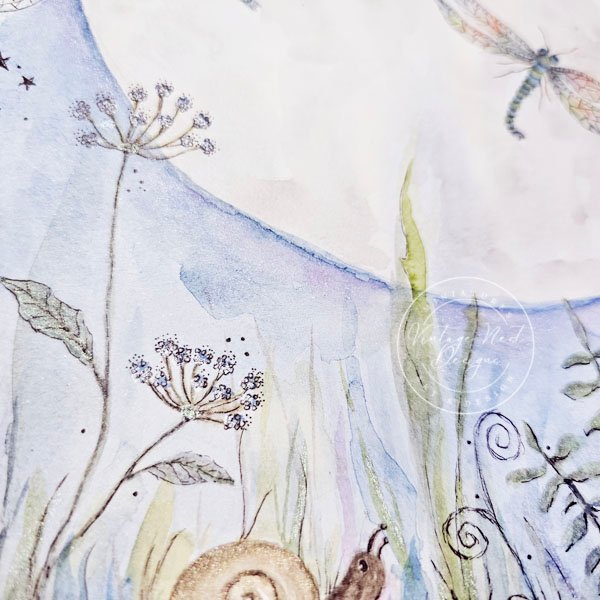 The moon and Dragonflies Fine Art Original Watercolor Painting image 3