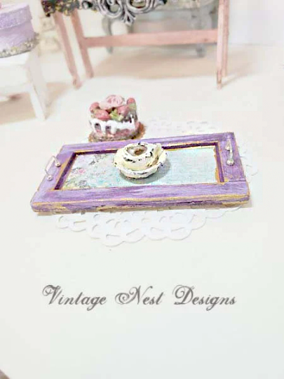 Tray No.3 Dollhouse Miniature Handmade Wooden Framed image 6