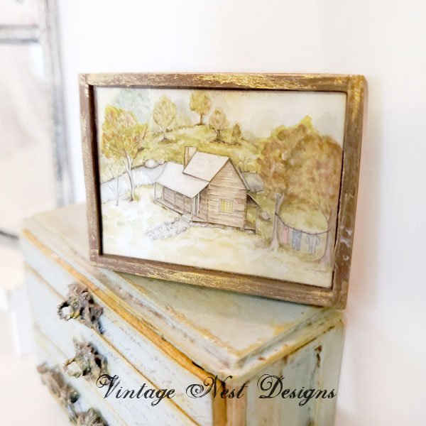 Cabin in the Woods No.1:1 Dollhouse Miniature Handmade Wooden Framed Art image 0