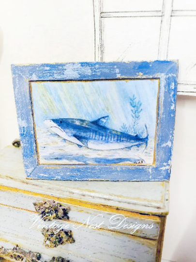 Shark No.1:2 Dollhouse Miniature Handmade Wooden Framed Art image 4
