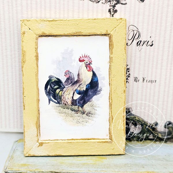 Rooster No.2:4 Dollhouse Miniature Handmade Wooden Framed Art image 5