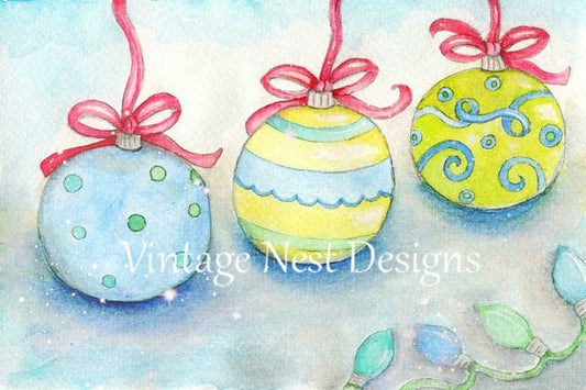 Christmas Bulbs No.1 Digital Prints Watercolor Painting image 0