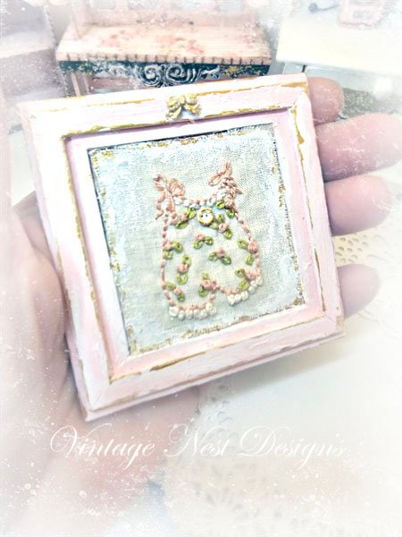 Stitched Baby Outfit No.1:1 Dollhouse Miniature Handmade Wooden Framed Art image 6