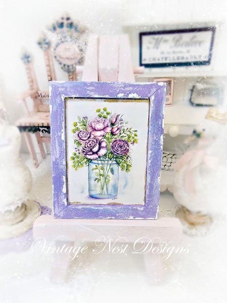 Florals No.14:2 Dollhouse Miniature Handmade Wooden Framed Art image 2