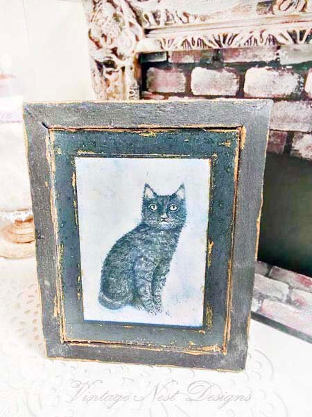 Black Cat No.1:2 Dollhouse Miniature Handmade Wooden Framed Art image 1