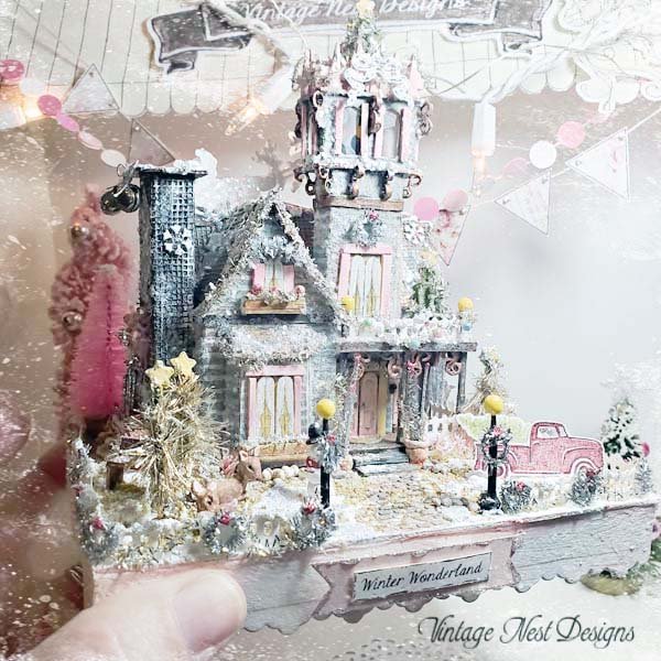 Victorian Mansion Putz Glitter Holiday Dollhouse House No.1 Handmade image 2