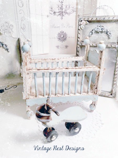 Baby Boy Blue Antique Style Crib No.1 Handmade Dollhouse Miniature image 3