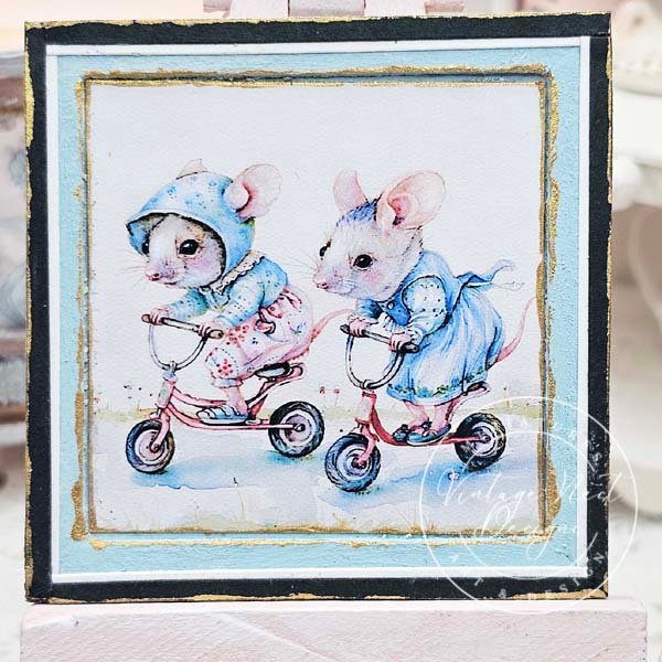 Nursery Mice No.1:4 Dollhouse Miniature Handmade Wooden Framed Art image 7