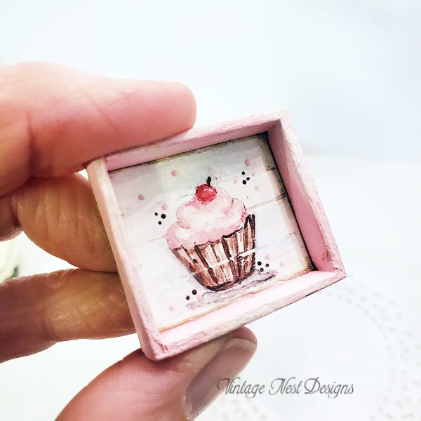 Cupcake No.9:1 Dollhouse Miniature Handmade Framed Art image 2
