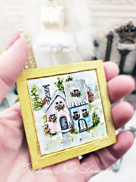 Cottage House No.2:1 Dollhouse Miniature Handmade Wooden Framed Art image 4