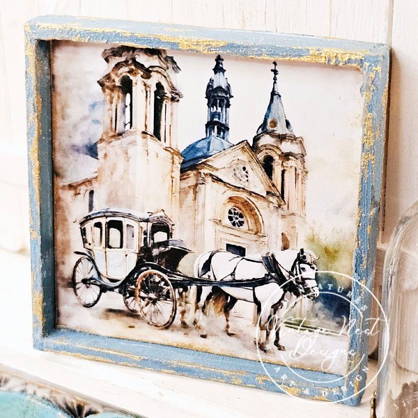 Horse and Carriage No.1:1 Dollhouse Miniature Handmade Wooden Framed Art image 4