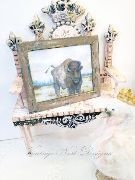 Buffalo No.1:1 Dollhouse Miniature Handmade Wooden Framed Art image 4