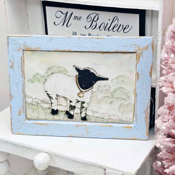 Nursery Lamb No.1:2 Dollhouse Miniature Handmade Wooden Framed Art image 4