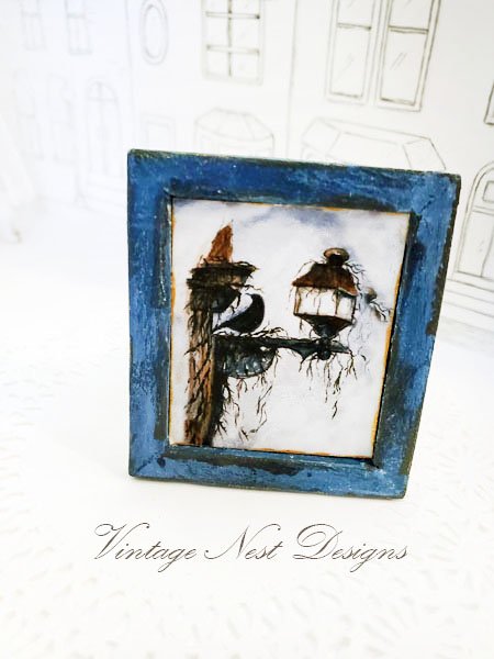Crow Lantern No.1:4 Dollhouse Miniature Handmade Wooden Framed Art image 3