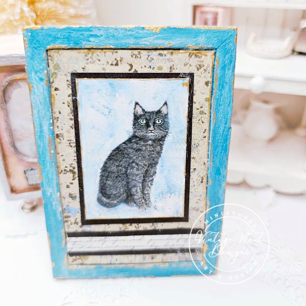 Black Cat No.6:4 Dollhouse Miniature Handmade Wooden Framed Art image 3