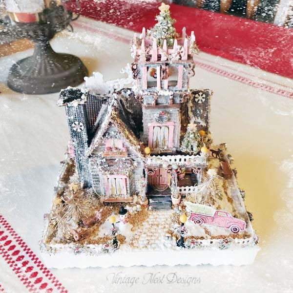 Victorian Mansion Putz Glitter Holiday Dollhouse House No.1 Handmade image 12