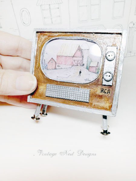 Retro TV No.1 Dollhouse Miniature Handmade image 2