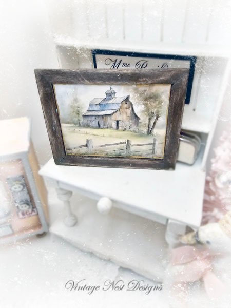 Old Country Barn No.1:1 Dollhouse Miniature Handmade Wooden Framed Art image 1