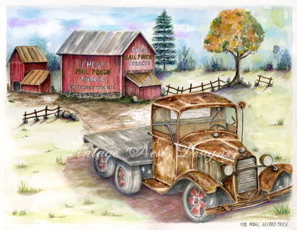 Model AA Truck Digital Prints Watercolor Painting image 0