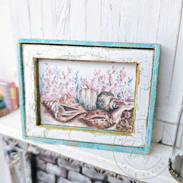 Seashell No.1:1 Dollhouse Miniature Handmade Wooden Framed Art with Additional Frame image 7